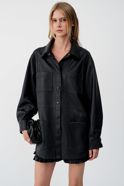 Leather-effect overshirt