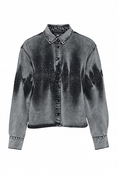 Cămașă denim cu model tie-dye și pietricele