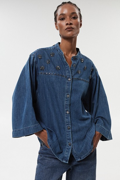 Cămașă stil jachetă cu pietricele decorative