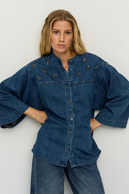 Denim Overshirt με διακοσμητικές πέτρες