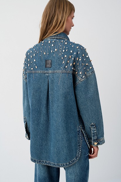 Denim overshirt με γυαλιστερές πέτρες