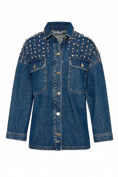 Denim overshirt με γυαλιστερές πέτρες