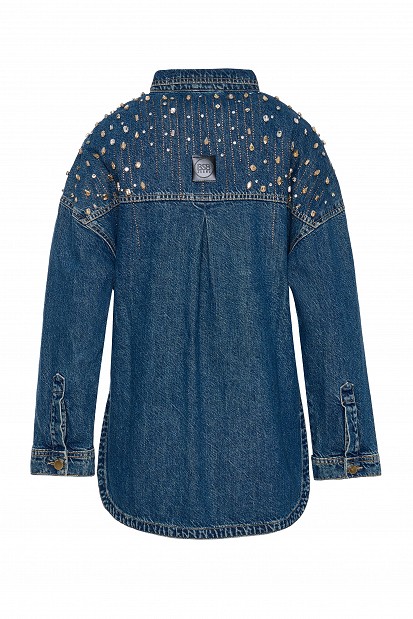 Denim overshirt με γυαλιστερές πέτρες