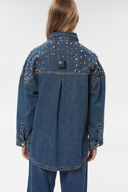 Cămașă stil jachetă din denim cu pietricele