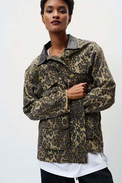 Animal print jacket with rhinestones
