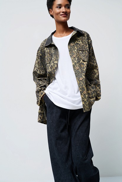 Animal print jacket with rhinestones