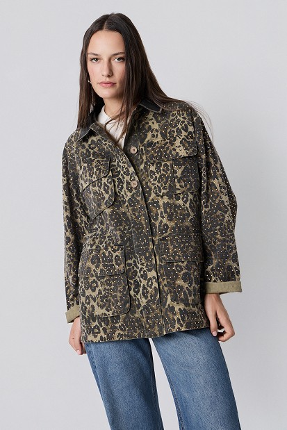 Animal print τζάκετ με στρας