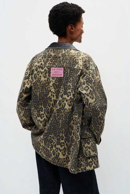 Animal print jacket with rhinestones
