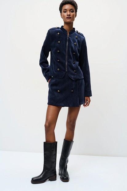 Velvet-look zip-up blazer