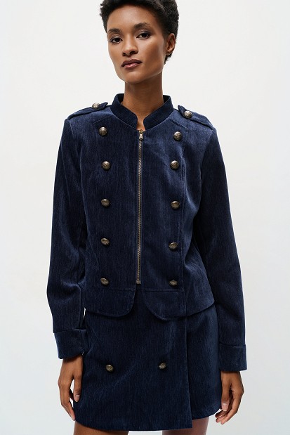 Velvet-look zip-up blazer