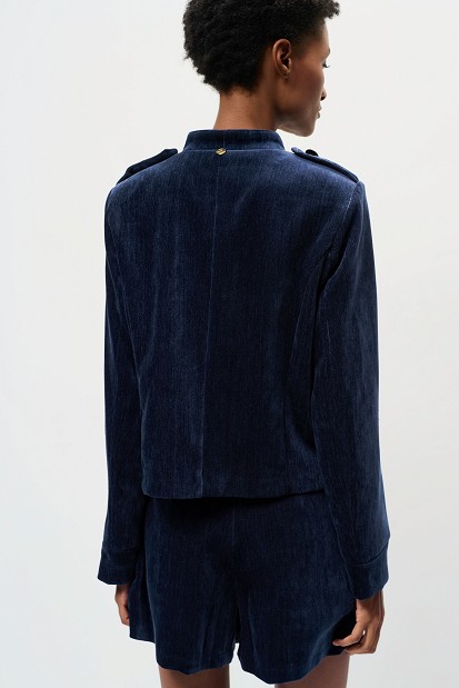 Velvet-look zip-up blazer