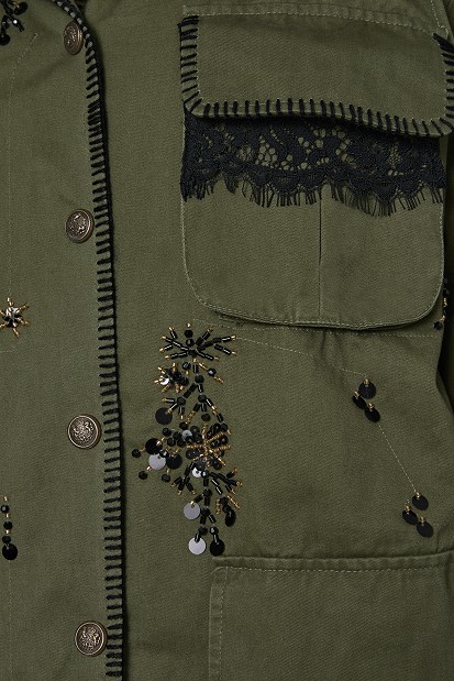 Embroidered jacket with fur detailing