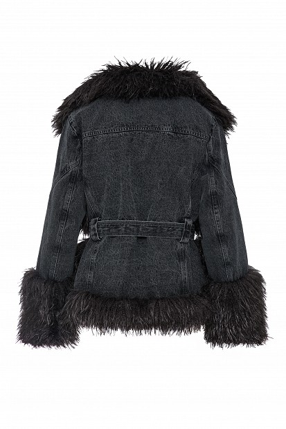 Denim jacket with faux faux fur