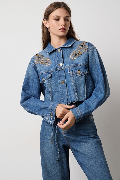 Jachetă din denim cu detalii brodate