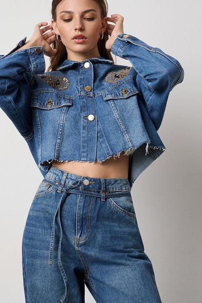 Jachetă din denim cu detalii brodate