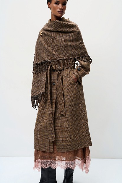Plaid wool coat with matching scarf
