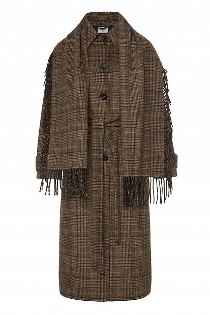 Plaid wool coat with matching scarf