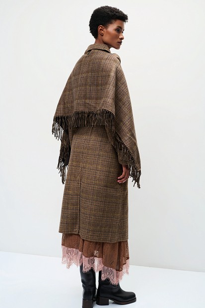 Plaid wool coat with matching scarf