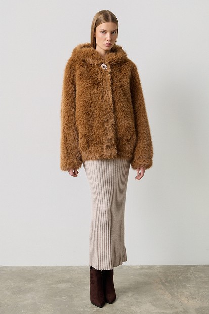 Faux fur hooded coat