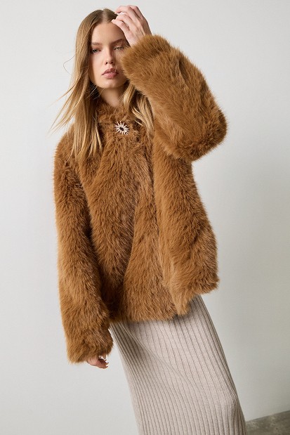 Faux fur hooded coat