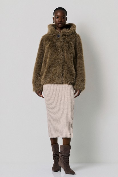 Faux fur hooded coat