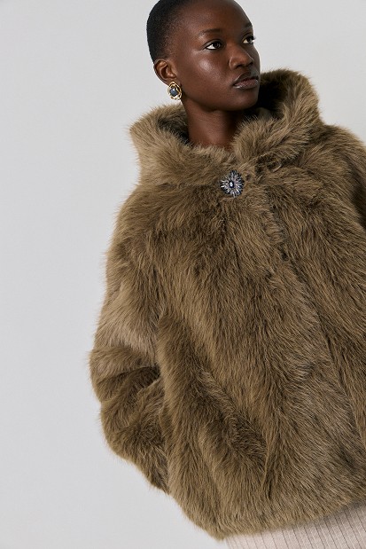 Faux fur hooded coat