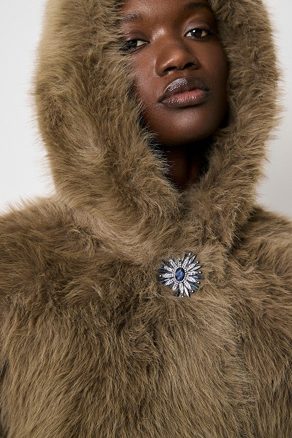 Faux fur hooded coat
