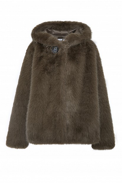 Faux fur hooded coat