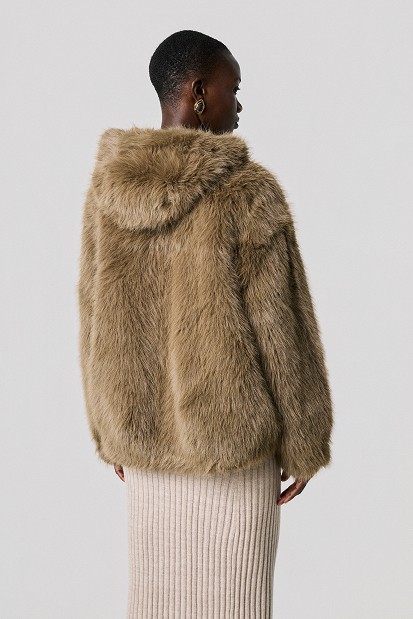 Faux fur hooded coat