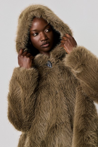 Faux fur hooded coat