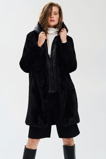 Faux fur coat with detachable hood