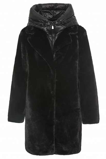 Faux fur coat with detachable hood
