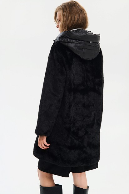 Faux fur coat with detachable hood