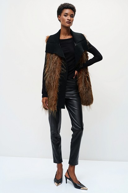 Knitted sleeveless faux fur vest