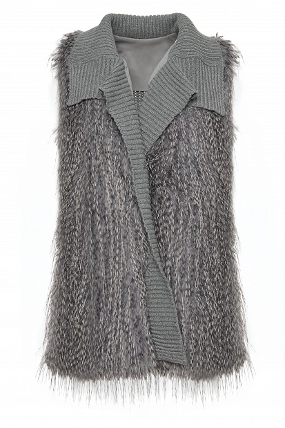 Knitted sleeveless faux fur vest