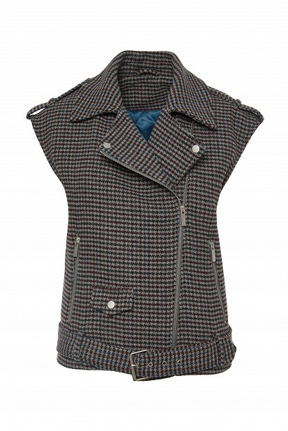 Plaid sleeveless biker jacket