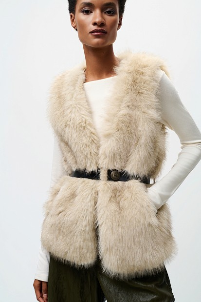 Faux fur vest with a belt