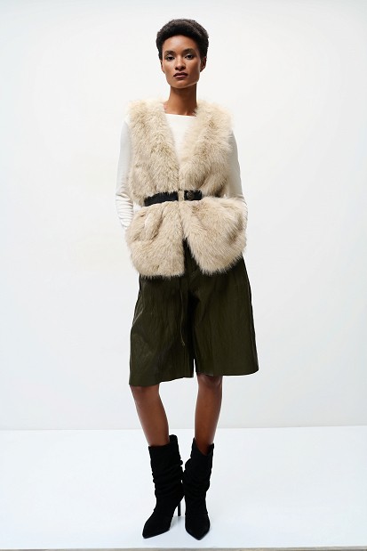 Faux fur vest with a belt