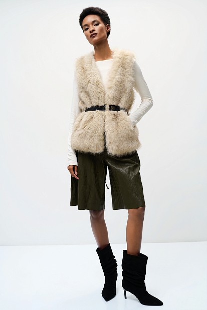 Faux fur vest with a belt