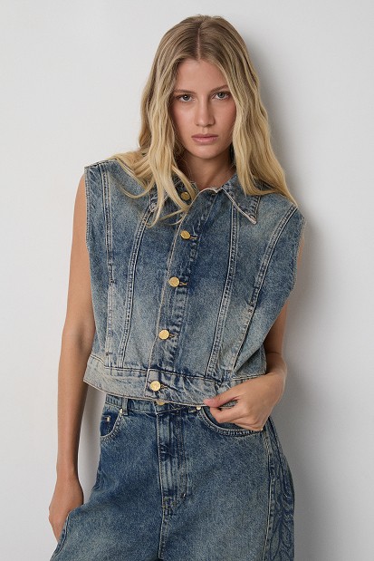 Denim γιλέκο με κεντήματα
