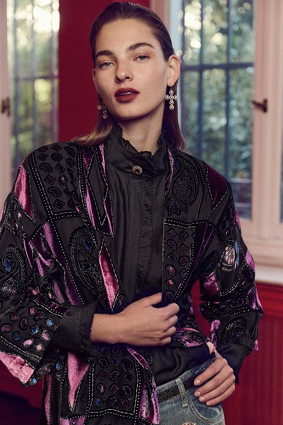 Sheer tunic with geometric and paisley patterns