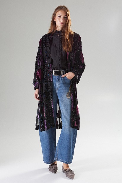 Sheer tunic with geometric and paisley patterns
