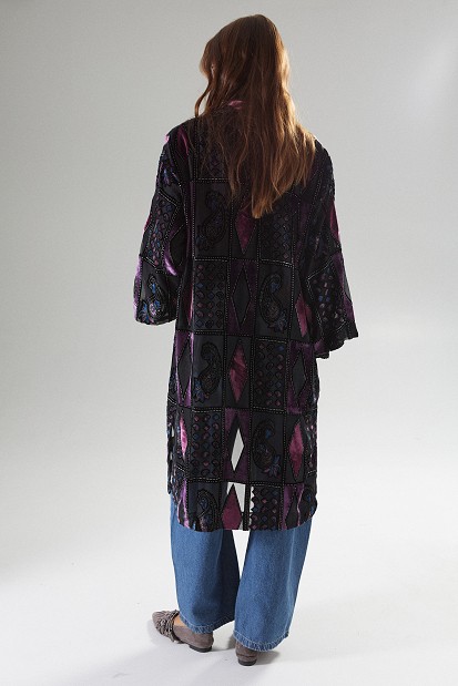 Sheer tunic with geometric and paisley patterns