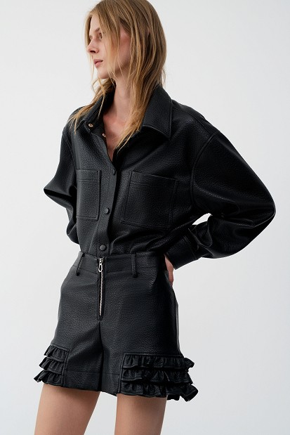 Leather-effect shorts with ruffle detailing