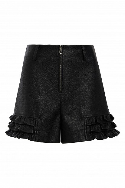Leather-effect shorts with ruffle detailing