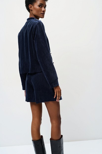 Velvet-look shorts with decorative buttons