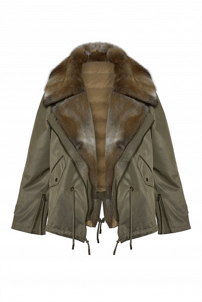 Parka jacket with faux fur collar