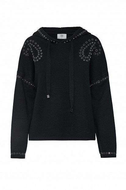 Hooded sweater with rhinestone embellishments