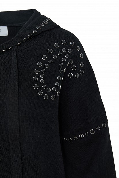 Hooded sweater with rhinestone embellishments