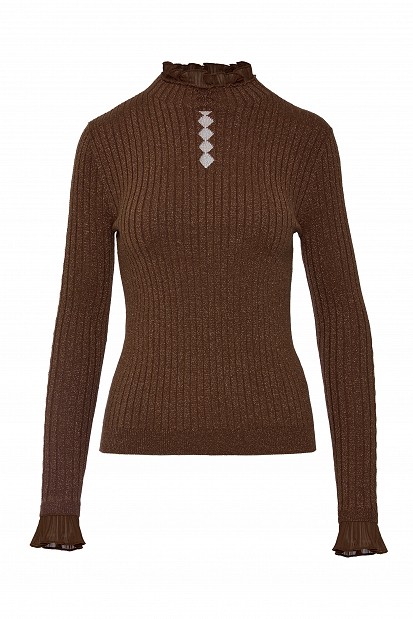 Lurex turtleneck sweater with ruffle details